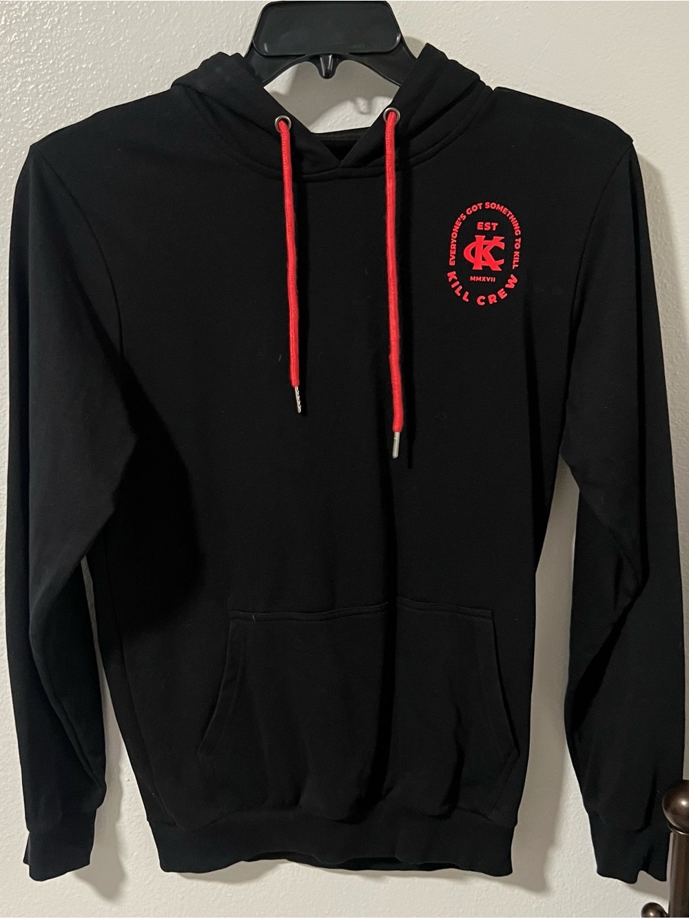 Kill Crew Black Hoodie with Red Drawstrings and Logo